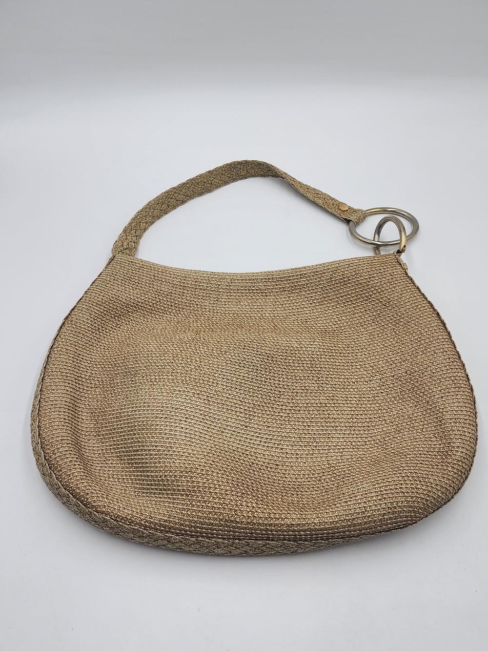 ERIC JAVTIS Light Brown Woven Straw Squishee Hobo Shoulder Bag